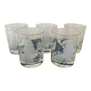 Vintage 1970’s Garrick Glass Etched Santa Low Ball Cocktail Glasses - Set of 5